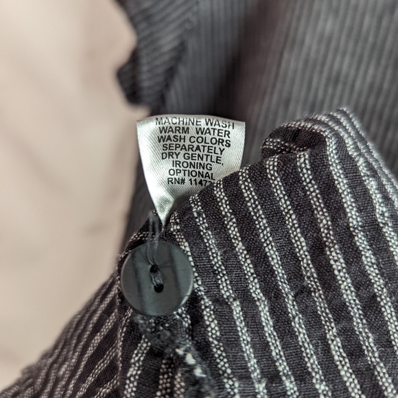 SALE LIMITED TIME Flax Top Short Sleeve Stripe Black Linen Tunic Lagenlook - Picture 11 of 13